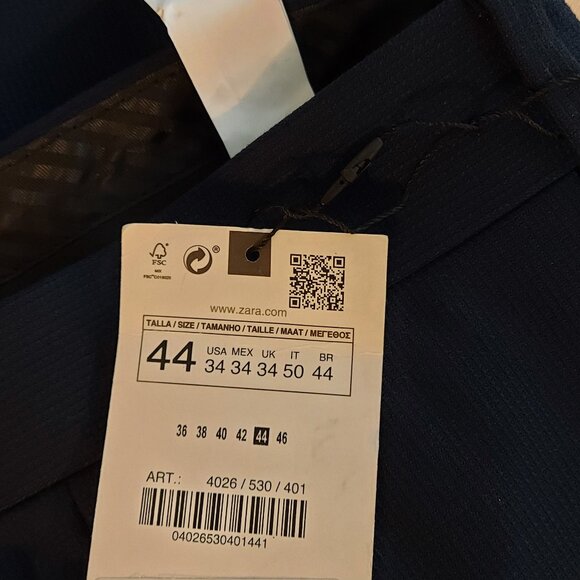 Zara Navy Blue NWT Men’s Size 34 Textured Suit Pants - Picture 7 of 15